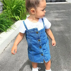 2 Pcs Set Fashion Girl White Tees And Denim Dress