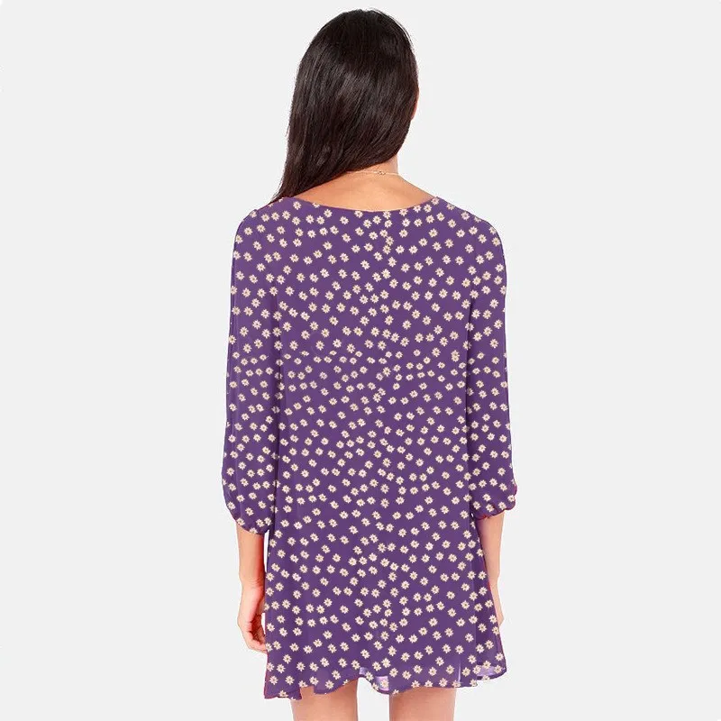 Women Floral Print V-Neck Split Sleeve Dress