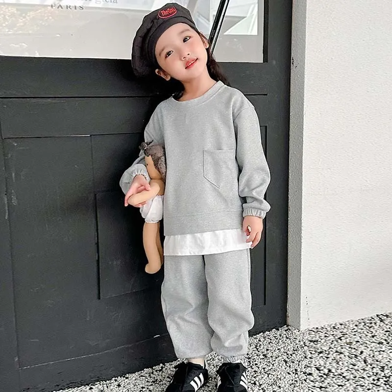 Kids Toddler Big Boys Girls Casual Sports Solid Color Long Sleeve Round Neck Sweatshirts Trousers Sets