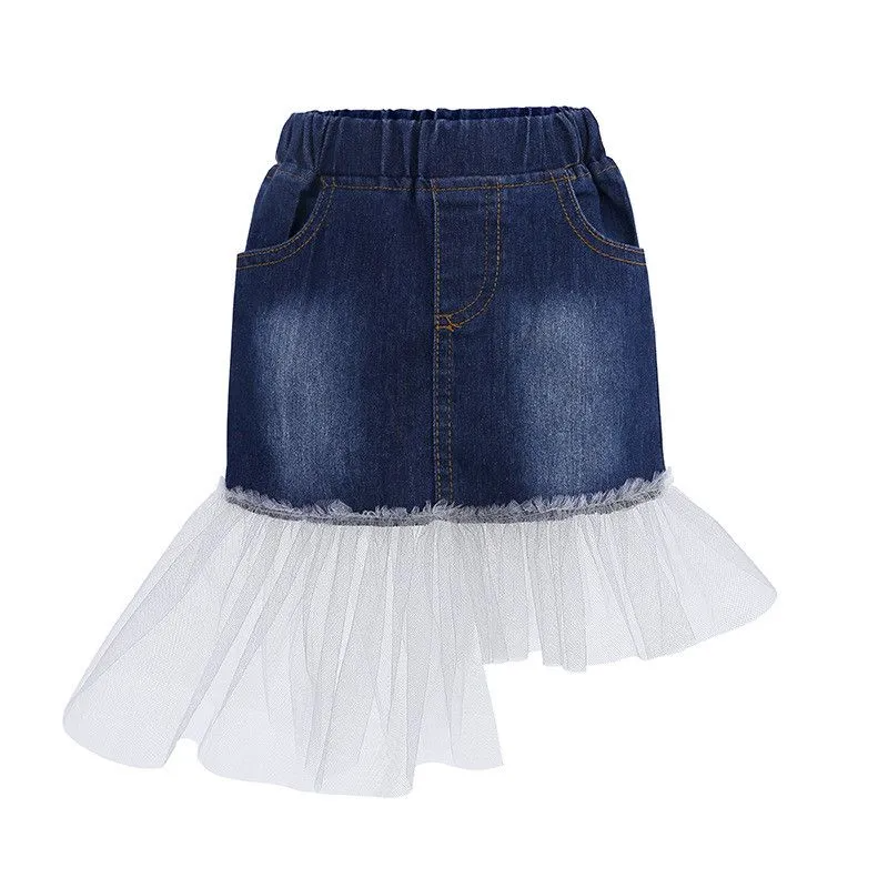 2 Pcs Set Fashion Girl Off-Shoulder Tops And Denim Skirts