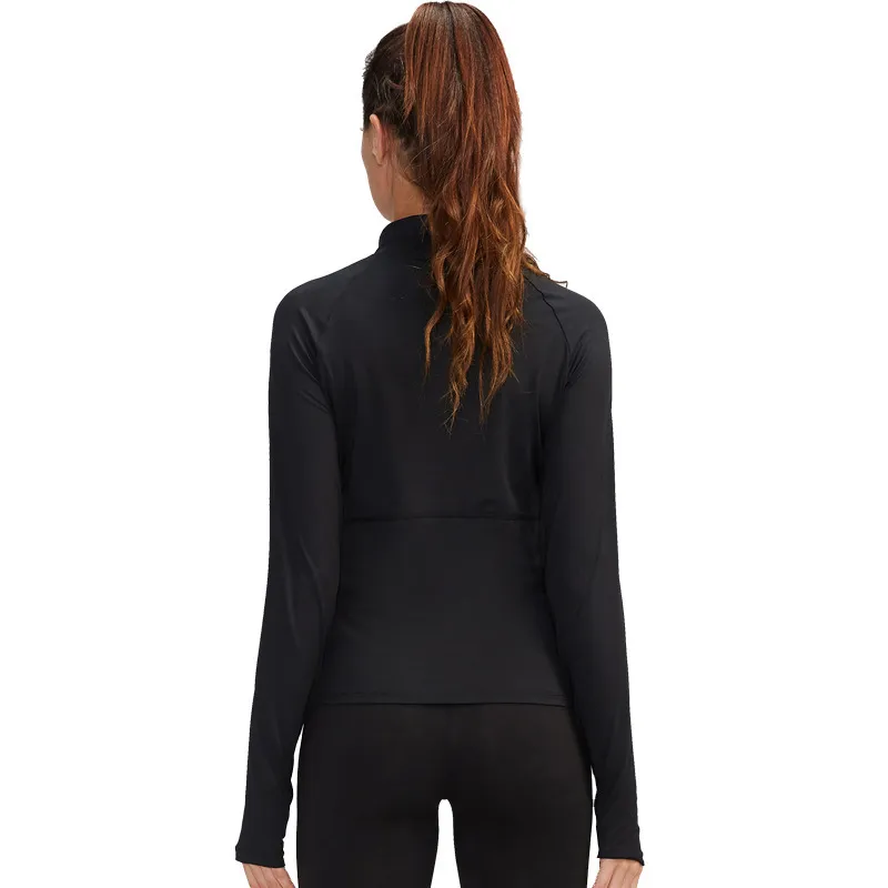 Women'S High Elastic Bodysuit Quick Dry Stand Collar Long Sleeve Sports Yoga Clothes