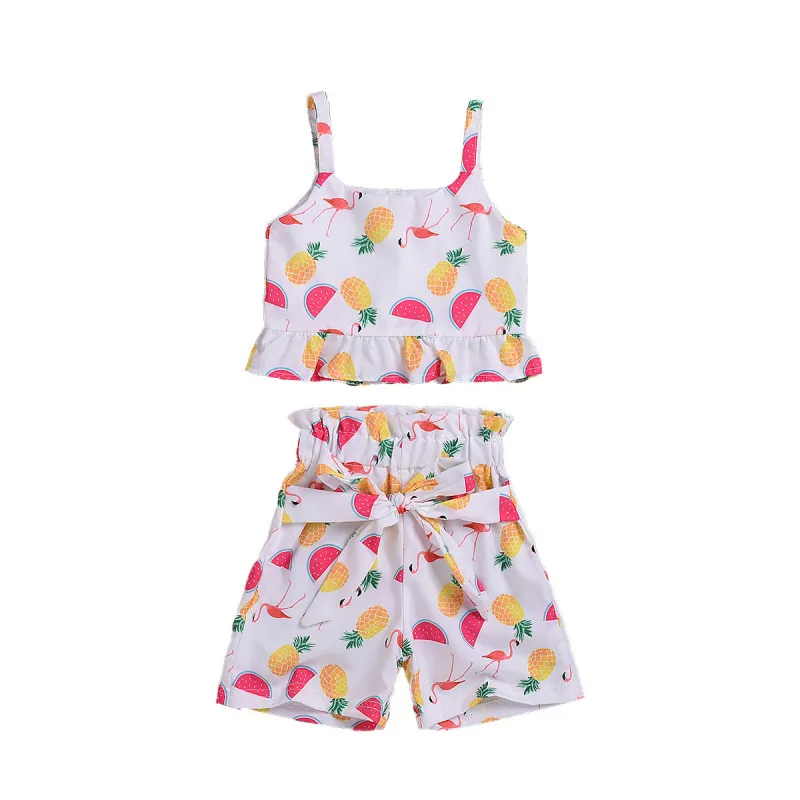 Children Kids Baby Fashion Girls Sleeveless Fruit Print Top And Shorts 2pc Set