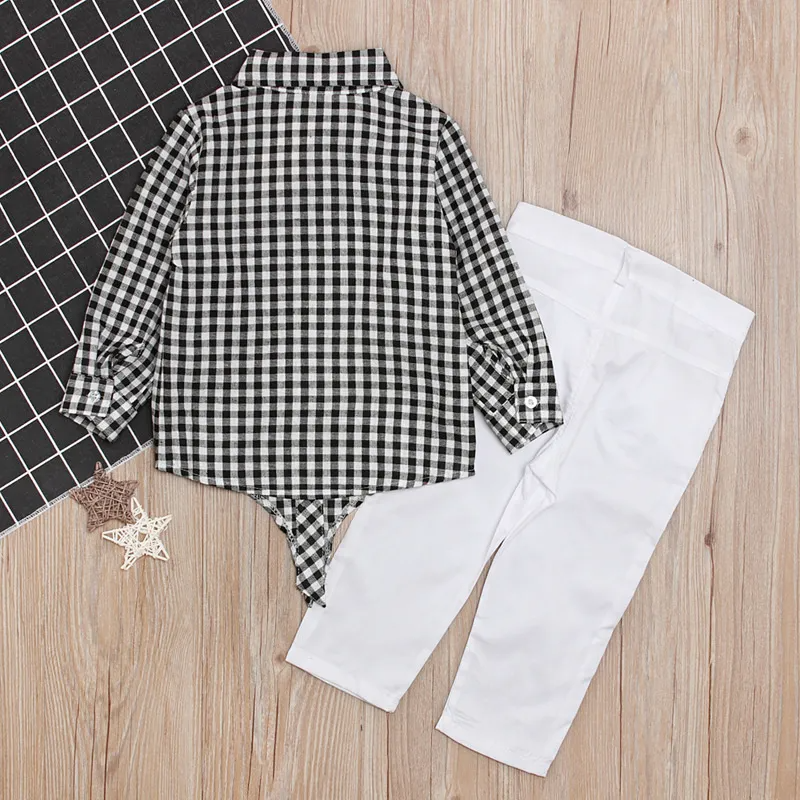 Girls Plaid Shirt And White Trousers Set