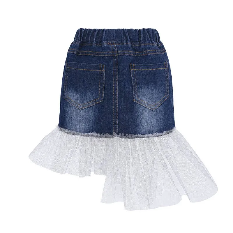 2 Pcs Set Fashion Girl Off-Shoulder Tops And Denim Skirts