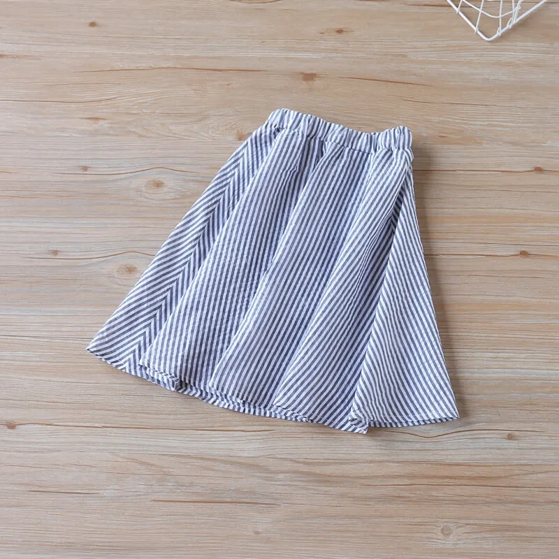 Girls Simple Short-Sleeves T-Shirt And Striped Skirt Set