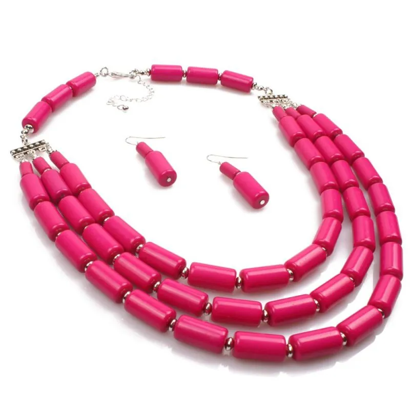 Bright Color Unique Ethnic Style Women Beaded Necklace Bracelet Set