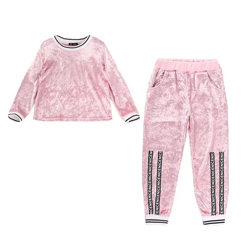 Girls Round Neck Tops And Letter Pattern Pants Pleuche Set