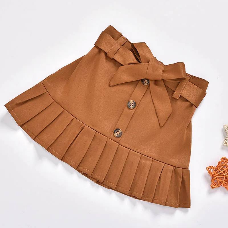 Girls Round Neck Long Sleeve Top And Skirt Set