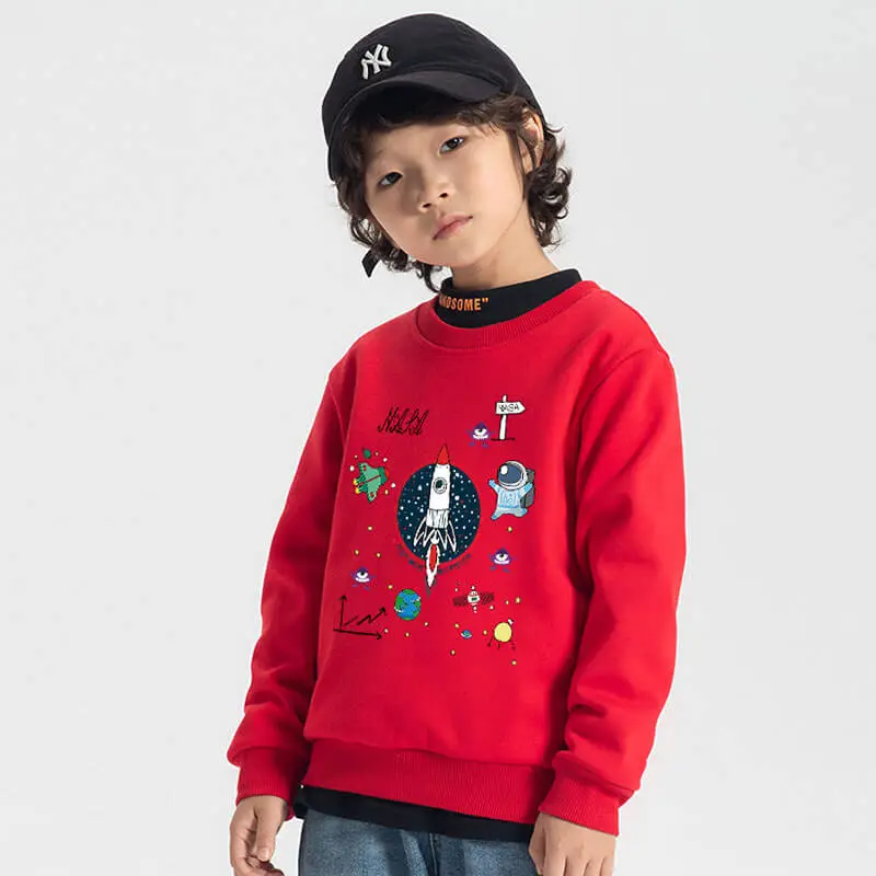 Kids Casual Round Neck Space Printed Sweatshirt And Jogger Pants Set