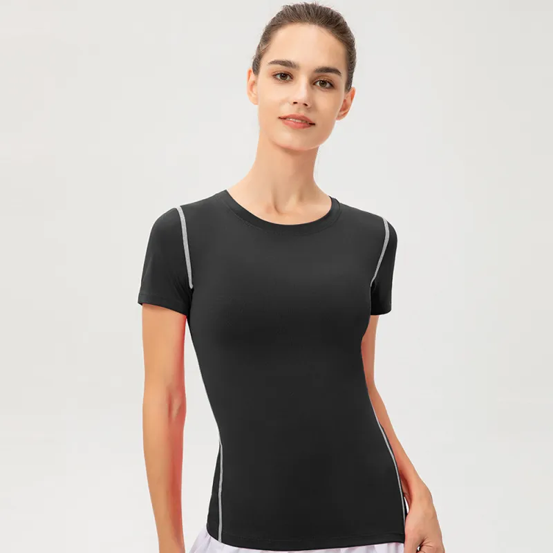 Women'S Tight Sports Fitness Sweat-Wicking Quick-Drying Short-Sleeved T-Shirt