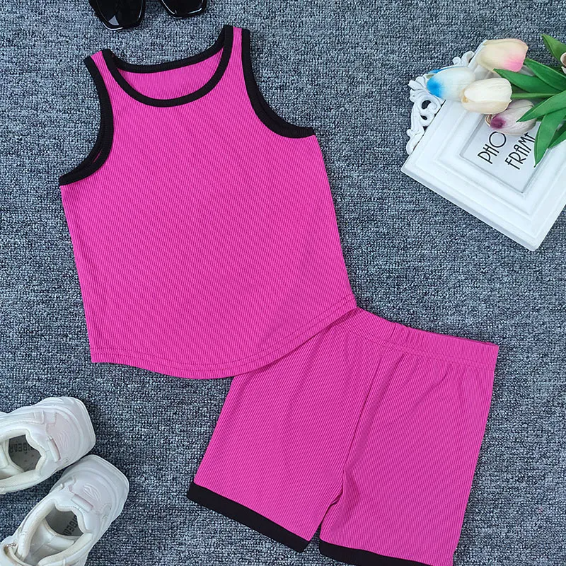 Children Kids Baby Fashion Girls Solid Color Vest And Shorts 2pcs Set