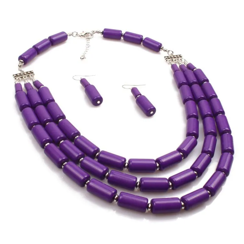 Bright Color Unique Ethnic Style Women Beaded Necklace Bracelet Set