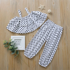 Casual 2 Pcs Set Girl Dot Print Ruffle Tops And Pants