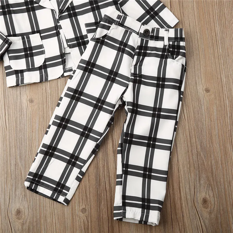 3pcs/Set Long Sleeve Plaid Coat And Trousers And Vest Set