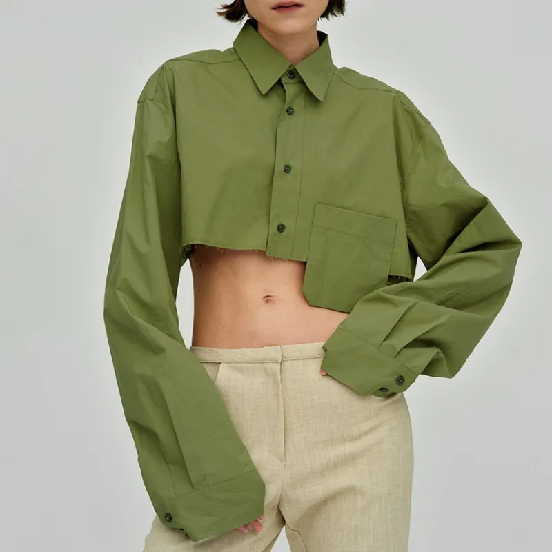 Asymmetric Patchwork Women Fashion Casual Long Sleeve Crop Blouse