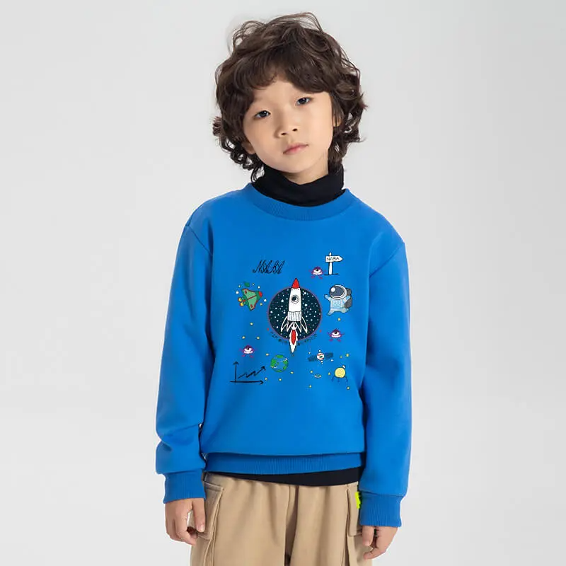 Kids Casual Round Neck Space Printed Sweatshirt And Jogger Pants Set