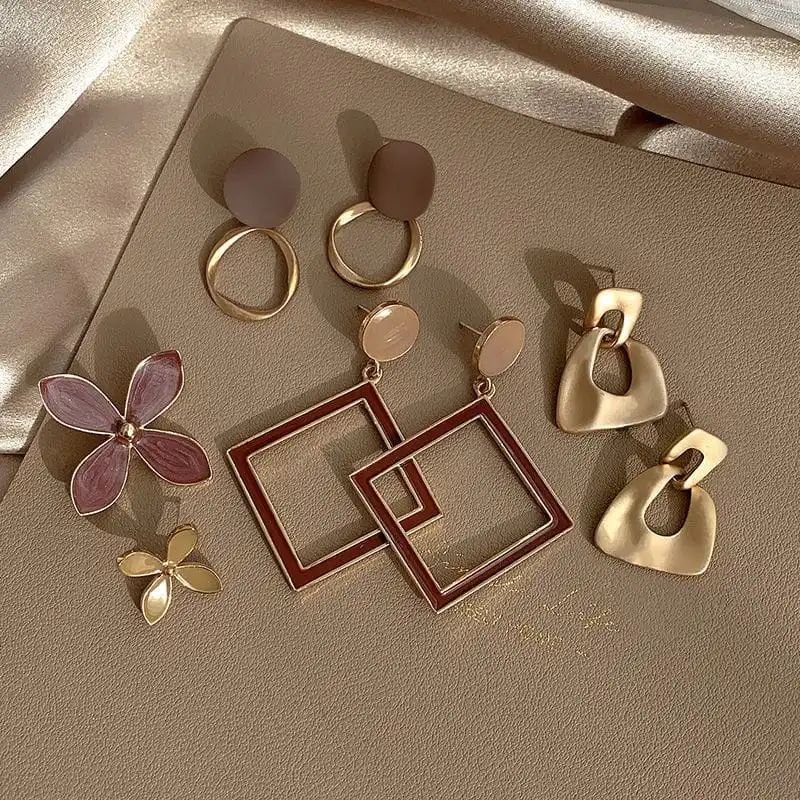 4pair/Set Women Retro Geometry Design Earrings Set