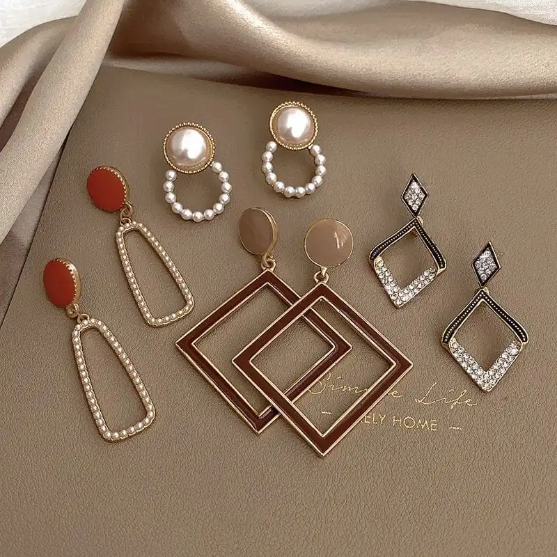 4pair/Set Women Retro Geometry Design Earrings Set